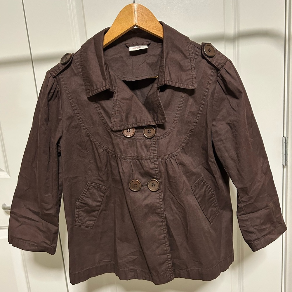 Colours of the World Brown Button Up Double Breasted Top with 3/4 Sleeves